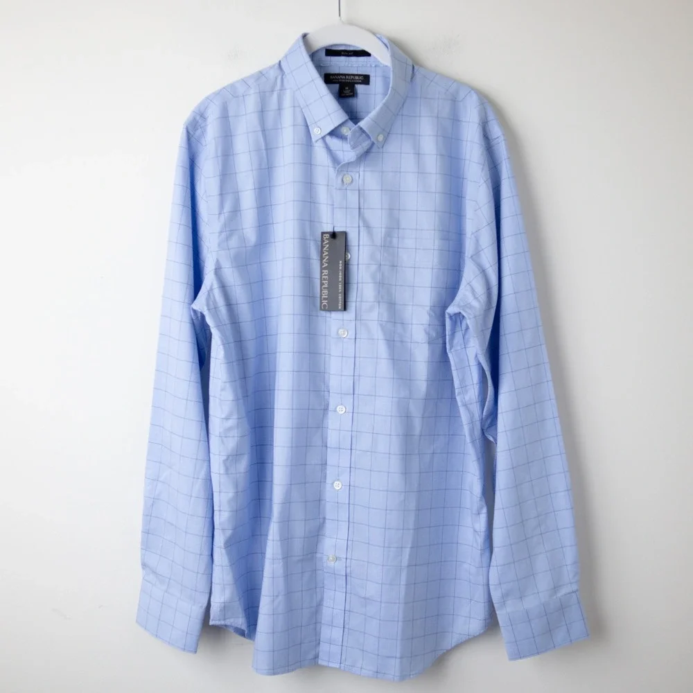 Banana Republic Mens Non-Iron Slim Fit Wrinkle Free Button Down Mens M Blue NEW